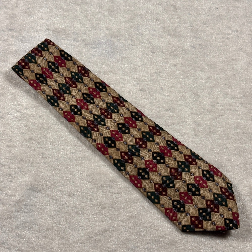 Today's‎ Man Italy Silk Neck Tie Argyle Diamond Pattern Burgundy Green